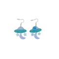 Glittery purple UFO and blue crescent moon acrylic drop earrings for women - Blue Star Moon UFO Style(9B67)