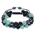 Pulsera ajustable de doble capa con cuentas de aventurina verde y hematita negra - Pulsera de Aventurina Verde de 8mm (3 Cuentas)