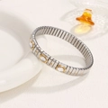 Stretch stainless steel bracelet with silver finish and gold accents with gemstones - Clear Faceted Gemstone Style (15)