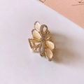 Golden butterfly hair clip with white opal stones and sparkling rhinestone accents - 57# Hair Claw-Gold-Bow