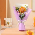 Handmade crochet sunflower and daisy bouquet in purple wrap with transparent gift bag - Purple