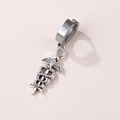 Silver stainless steel huggie earring with antique winged caduceus snake pendant - Angel Wings