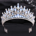 Detail of silver alloy bridal tiara with light blue crystals and micro-inlaid rhinestones - H1345 Silver White + Blue Opal