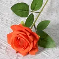Lifelike single bright orange artificial rose flower with velvet texture for home decor - Elsa Orange