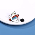 Cute cartoon white cat holding a fish enamel brooch pin with black rubber clasp backing - White Cat Holding Fish Style (CZ0742-4)