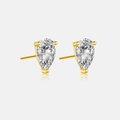 Nahaufnahme der birnenförmigen Zirkonia-Ohrstecker mit vergoldeter 3-Krallen-Fassung - 925er Silber / 18K Gold-Weißer Zirkonia