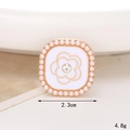 White enamel flower shoe charm with gold edges and pearl rhinestone detail, size 2.3cm - C479 Enamel Square Flower White