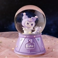 Purple crystal ball with Kuromi style figure and cute bow resin base music box - Purple/Stand