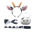 4-piece cow costume set with plush ears headband, bowtie, nose, and tail for parties - Soft Brown Long Horn Cow 4-Piece Set
