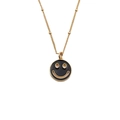 Vergoldete Perlenhalskette mit schwarzem Emaille-Smiley-Anhänger für Damen - 40+5CM Perlenkette / Schwarz