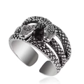 Vintage silver snake ring with dual serpent heads and detailed scale textures - Adjustable Open / Style 6 (Confronting Double Head)