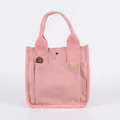 Kleine hellrosa Canvas-Einkaufstasche mit Außentasche und runder Metallschnalle - Rosa