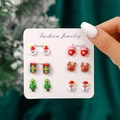 6 pairs of Christmas stud earrings featuring Santa Snowman and Reindeer in festive resin - Santa Glove Gift Box Reindeer Christmas Tree Snowman Set(SD62556)
