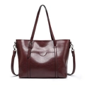 Sac cabas vintage en cuir ciré bordeaux avec doubles poignées et bandoulière réglable - Bordeaux