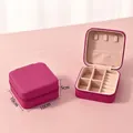 Portable rose red jewelry box organizer with multi-functional interior compartments - Rose Red (No Mirror)