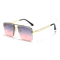 Frameless square sunglasses with purple-pink gradient lenses and gold chain temples - Gold Grey Pink Gradient