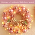 Pink Christmas wreath with matte ornaments and warm LED lights on a 4-meter battery string - Frosted Ball Light / Default / Warm Yellow