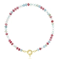 Bohemian beaded necklace featuring pink, blue, and white natural stones with gold clasp - Style 3 / 6mm