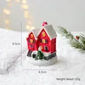 Miniature resin red Christmas house with snow roof and tree, height 8.5cm, weight 122g - Red House with Green Tree