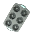 Grey 6-cup silicone bundt cake mold with light green handles for baking muffins - 6-Cup Pumpkin Muffin Pan