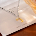 S925 silver beaded bracelet featuring a gold letter J pendant and clear zircon stone - Silver Letter J