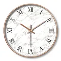 Modern 12-inch silent wall clock with white marble dial and rose gold frame - 012M Roman Numerals Marble-Rose Gold Frame