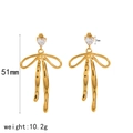 Golden bow drop earrings with heart cubic zirconia studs and 51mm length measurement - Gold Heart White Zirconia Bowknot Drop Earrings (TE6968)