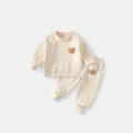 Off-white kids fleece tracksuit set with cute brown bear embroidery on sweatshirt and pants - 90cm / Off White