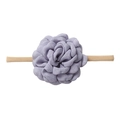 Detail of soft purple fabric flower and seamless nude nylon headband for infants - Purple