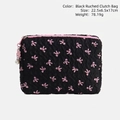 Grande borsa trucco nera plissettata con fiocchi rosa e ciondolo di perle sulla zip - Pochette Ottagonale con Fiocco Nero/Rosa