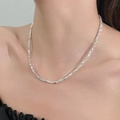 Double-layered silver necklace featuring geometric polyhedral beads in a minimalist style - Double Layer Geometric Polyhedron Bead Necklace (3149) / Bright Silver