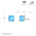 Detailed dimensions of S925 sterling silver stud earrings with blue opal and 5A zircon - 925 Silver / 925 Silver White Gold Plated - 6MM Blue Opal