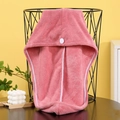 Pink coral fleece hair drying towel with button closure and high absorption microfiber - Solid Deep Pink