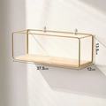 Modern Nordic gold iron wall shelf with light wood base, size 37.5 x 12 x 13.5cm - Medium / Gold