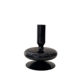 Elegant black glass candle holder with glossy finish in a vintage European style - Black Flat Round Combo (A3)