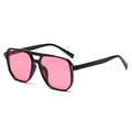 Retro pilot sunglasses featuring black double-bridge frame and translucent pink lenses - Black Frame Pink Lens