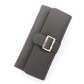 Dark grey long PU leather wallet with pebbled texture and golden metal buckle - Gray