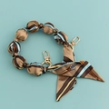 Silk scarf bag charm with brown and blue horse pattern and gold metal clasp - Brown Blue Equestrian Pattern (B110-Q)