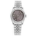 Luxury silver steel watch for women with diamond bezel and sunburst grey dial - Silver Grey Dial