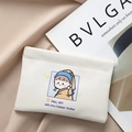 Cream mini makeup pouch with cartoon Girl with a Pearl Earring print and squeeze closure - Beige - Girl with a Pearl Earring