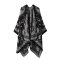Ethnic knit shawl featuring black and grey paisley patterns with a front opening - One Size / Paisley - Black