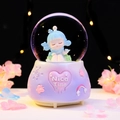 Cartoon girl snow globe with blue hair, purple base and Nice Time heart engraving - 0258 Purple Base / Medium 80# LED Light+Music