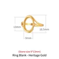 Ancient gold style S925 sterling silver ring base with 9x13mm oval stone setting size - 9x13mm / Antique Gold