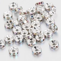 Silver plated spacer beads with iridescent AB rhinestones for DIY jewelry making - Silver-AB