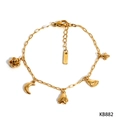 Bracciale dorato in acciaio inossidabile con ciondoli a fiori luna e orme - Acciaio inossidabile / Bracciale Oro (KB882)