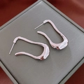 Detail view of irregular silver U-shaped earrings on a brushed texture jewelry box lid - Silver (Silver Pin) / Silver