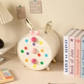 Detailed side view of 3-tier rabbit ear desk organizer with colorful polka dots - Luxury Gold Milk White (with Polka Dot Stickers & Bow)