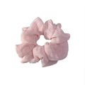 Pink striped oversized hair scrunchie with soft chiffon fabric and elastic inner band - Light Pink