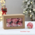 12er-Set rot-weiße gestrickte Christbaumkugeln in Kraftpapierbox mit Sichtfenster - 7cm Rot 12 Stück/Box
