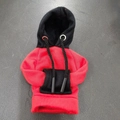 Mini car gear shift hoodie cover in red and black knit fabric with drawstring - Red & Black Patchwork with Eyelets
